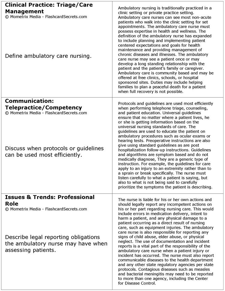Ambulatory Care Nursing Exam Flashcard Study System Free Online Sample Practice Test Questions