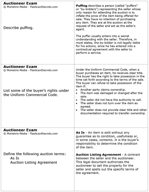 Auctioneer Exam Flashcard Study System Free Online Sample Practice Test Questions