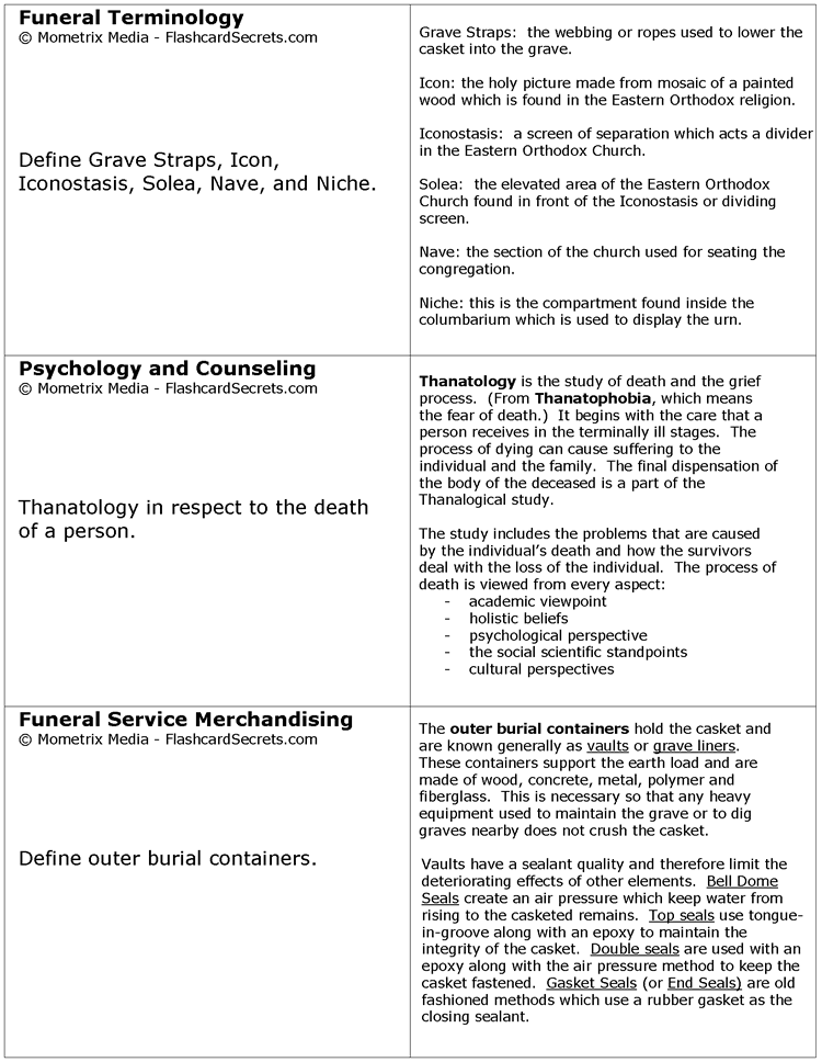 Funeral Service Exam Flashcard Study System Free Online Sample Practice Test Questions